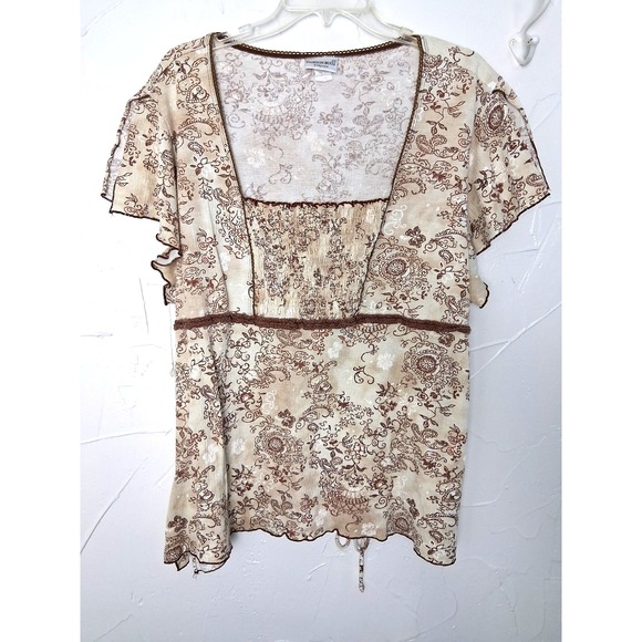 Vintage Y2K  Baby Doll Floral Paisley Top Size 2X Flutter Sleeve Tie in Back - Picture 1 of 9